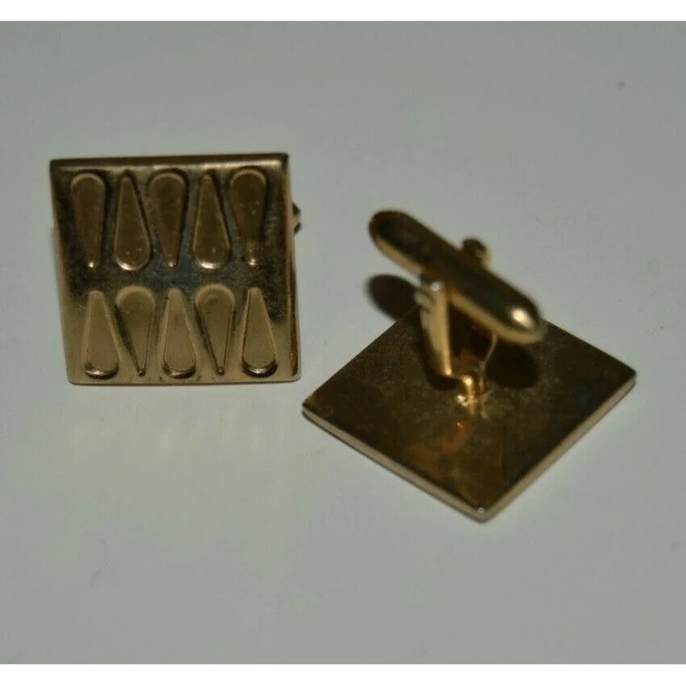 Vintage Square SWANK Mid Century Modern Brass Tear Drops Cuff Links Rare MINTY
